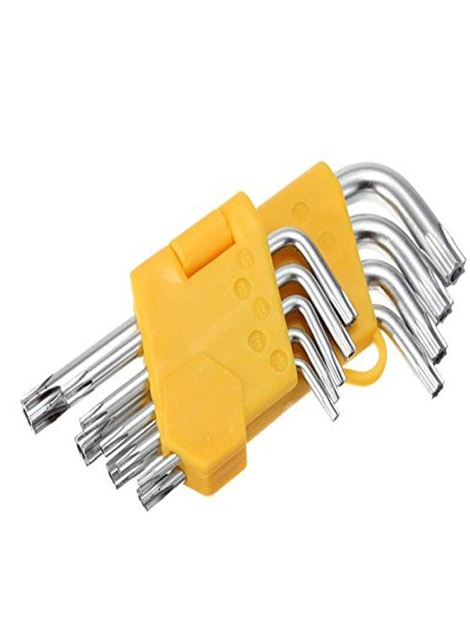 XTREMEPOWER 9 Pcs Silver Tone Metal Torx/Star Allen Key Set with Hole from T10-T50 - Image 1
